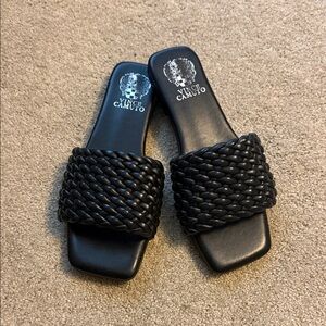 Vince Camuto Black Braided Slide Sandals